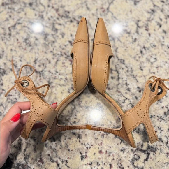 Vintage Manolo Blahnik Tan Heels with Lace-Up Ankle - Picture 3 of 6